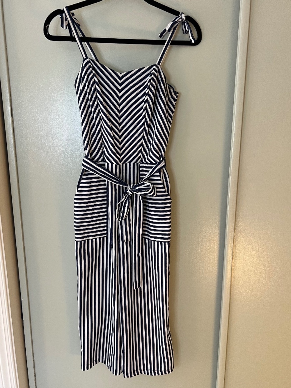 Navy & White Pinstripe Jumpsuit | Nautical | Monteau Los Angeles